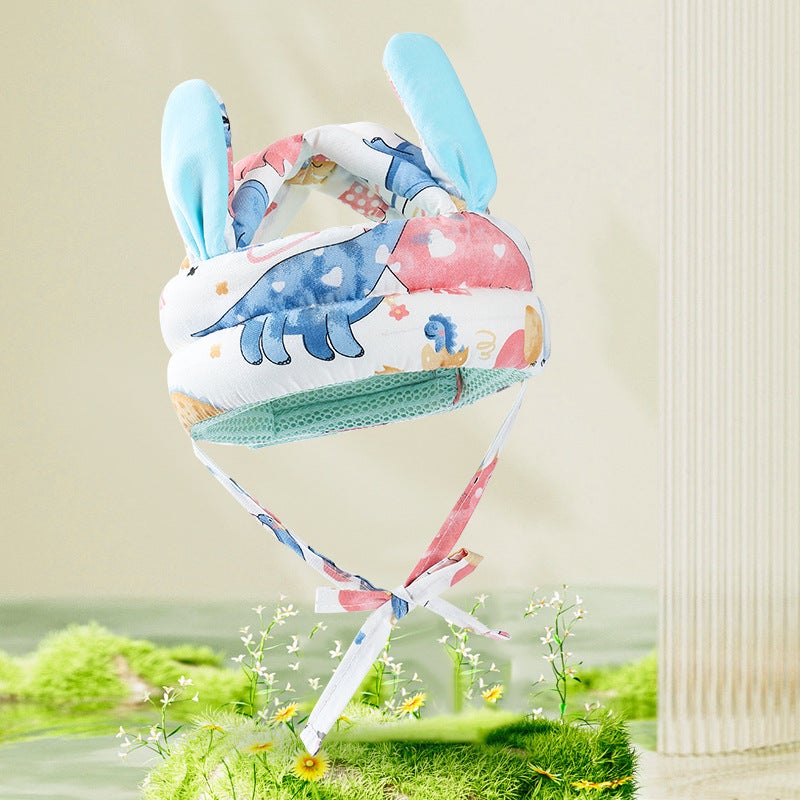 Baby Toddler Learning Safety Helmet Yellow Dalmatian anti-fall cap (rabbit ear Tencel breathable)
