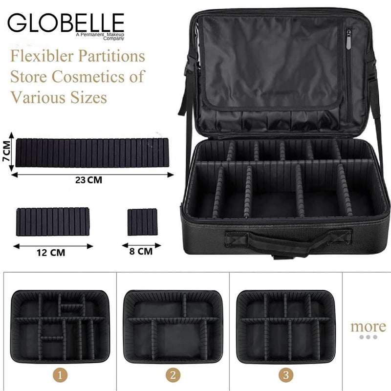GLOBELLE Carry Case for PMU Makeup Portable Organizer with Adjustable Compartments Durable Design Professional Cosmetic Travel Bag for Permanent Makeup Artists Black - Image 4