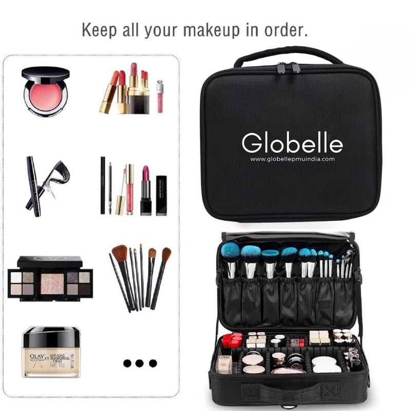 GLOBELLE Carry Case for PMU Makeup Portable Organizer with Adjustable Compartments Durable Design Professional Cosmetic Travel Bag for Permanent Makeup Artists Black - Image 3