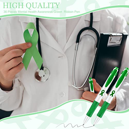 Woanger 36 Pcs Mental Health Awareness Month Pen Green Ribbon Retractable Motivational Ballpoint Pens Black Ink Mental Health Awareness Items Gifts Bulk for Charity Volunteers Office Activity - Image 5