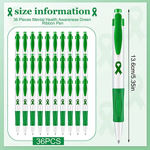 Woanger 36 Pcs Mental Health Awareness Month Pen Green Ribbon Retractable Motivational Ballpoint Pens Black Ink Mental Health Awareness Items Gifts Bulk for Charity Volunteers Office Activity - Image 3