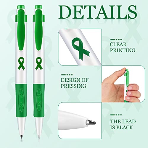 Woanger 36 Pcs Mental Health Awareness Month Pen Green Ribbon Retractable Motivational Ballpoint Pens Black Ink Mental Health Awareness Items Gifts Bulk for Charity Volunteers Office Activity - Image 2