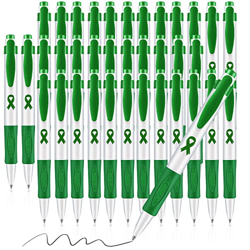 Woanger 36 Pcs Mental Health Awareness Month Pen Green Ribbon Retractable Motivational Ballpoint Pens Black Ink Mental Health Awareness Items Gifts Bulk for Charity Volunteers Office Activity - Image 1