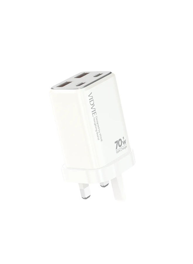 فيديفي شاحن حائط سريع VIDVIE XL-PLB122 بقوة 70 واط GaN مع منفذين Type-C ومنفذين USB-A – مناسب للهواتف والتابلت واللابتوبات - Image 4