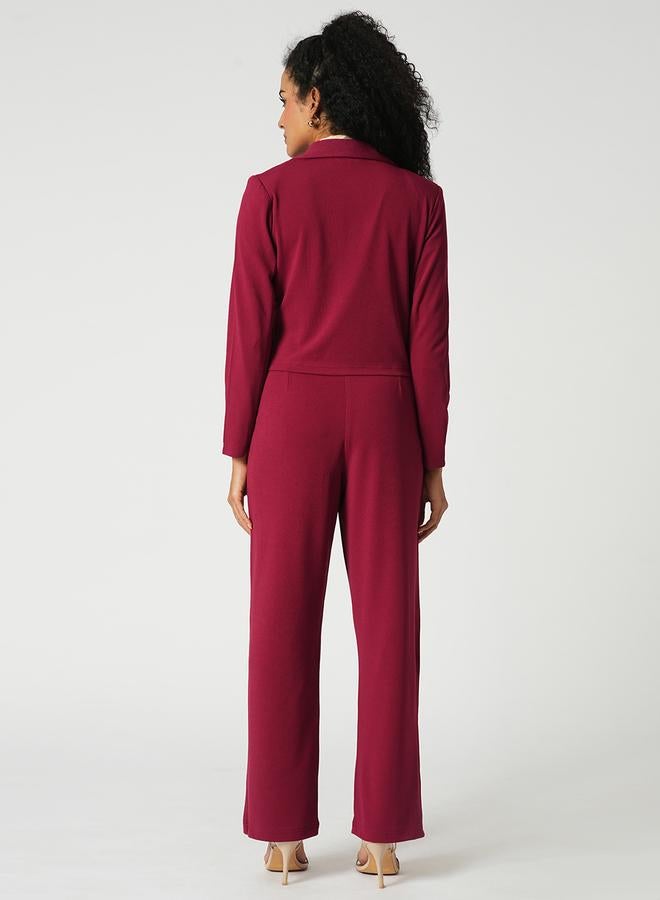 Globus Maroon Stretchable Crop Blazer and Trousers Workwear Co-Ords - Image 3