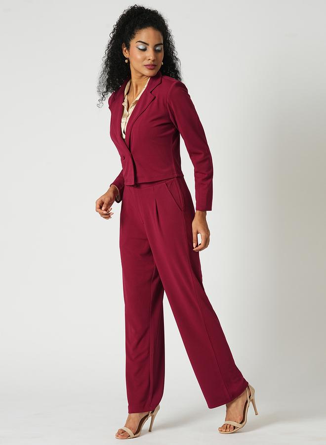 Globus Maroon Stretchable Crop Blazer and Trousers Workwear Co-Ords - Image 2