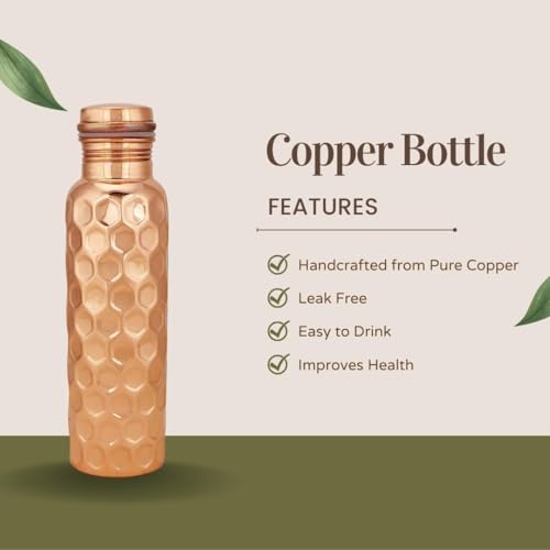 Style Homez Pure Handmade Copper Bottle, 1000 ML DIAMOND Design Lacquer Coated Joint Free & Leak Proof with Ayurvedic Health Benefits (1 Litre) - Image 3