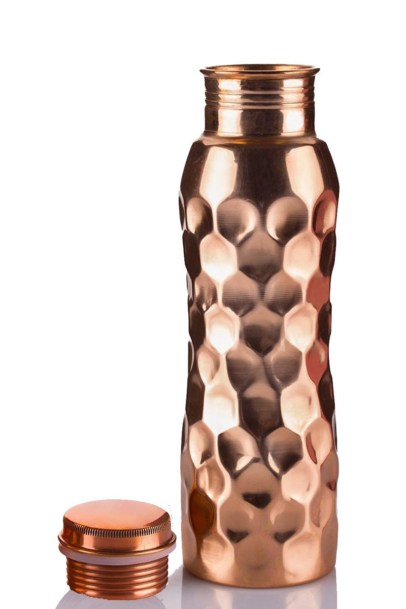 Style Homez Pure Handmade Copper Bottle, 1000 ML DIAMOND Design Lacquer Coated Joint Free & Leak Proof with Ayurvedic Health Benefits (1 Litre) - Image 2