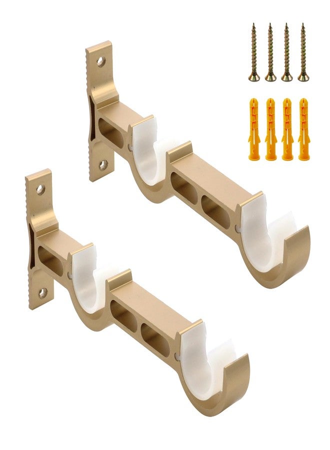 Oedema Curtain Curtain Rod Bracket Gold Hooks for Curtain Rods Double Rod Curtain Brackets for 0.9-inch Drapery Rod Bedroom Bathroom Office Set of 2 - Image 1