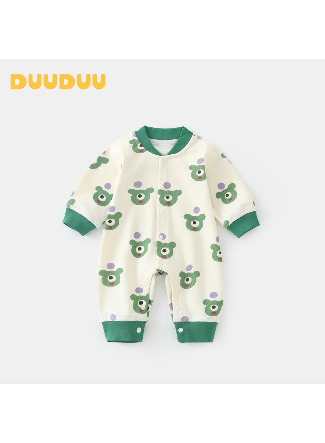 Duuduu Baby Clothes Spring Autumn Romper Full Moon Newborn Long Sleeve Jumpsuit Cartoon One-piece Green 100cm - Image 1