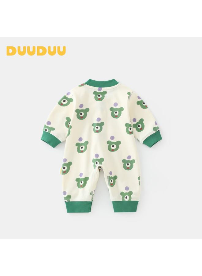 Duuduu Baby Clothes Spring Autumn Romper Full Moon Newborn Long Sleeve Jumpsuit Cartoon One-piece Green 100cm - Image 2