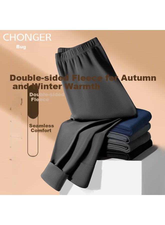 Insects Chonger Men's Seamless Thermal Long Johns Double-sided Fleece Lined Winter Thin Cotton Base Layer Pants - Image 2