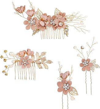Toyvian Bride Hair Combs Wedding Hair Comb Clips Bridal Hair Side Comb Hair Accessories Flower Headpieces Wedding Bride Hairpins Wedding Hair Comb for Brides and Bridesmaid 4 Pieces - Image 1