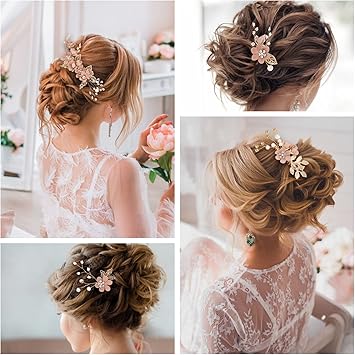 Toyvian Bride Hair Combs Wedding Hair Comb Clips Bridal Hair Side Comb Hair Accessories Flower Headpieces Wedding Bride Hairpins Wedding Hair Comb for Brides and Bridesmaid 4 Pieces - Image 2
