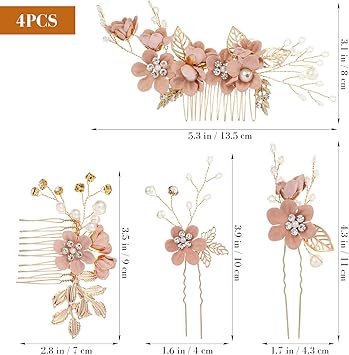 Toyvian Bride Hair Combs Wedding Hair Comb Clips Bridal Hair Side Comb Hair Accessories Flower Headpieces Wedding Bride Hairpins Wedding Hair Comb for Brides and Bridesmaid 4 Pieces - Image 5