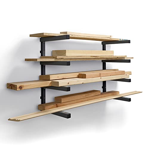 Bora 4Level Lumber Storage Rack Wood and Garage Organization SpaceSaving Metal Shelf for Pipes Boards Plywood and Building Materials PBR004B Black Gray - Image 1