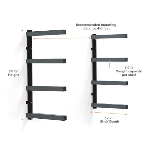 Bora 4Level Lumber Storage Rack Wood and Garage Organization SpaceSaving Metal Shelf for Pipes Boards Plywood and Building Materials PBR004B Black Gray - Image 3