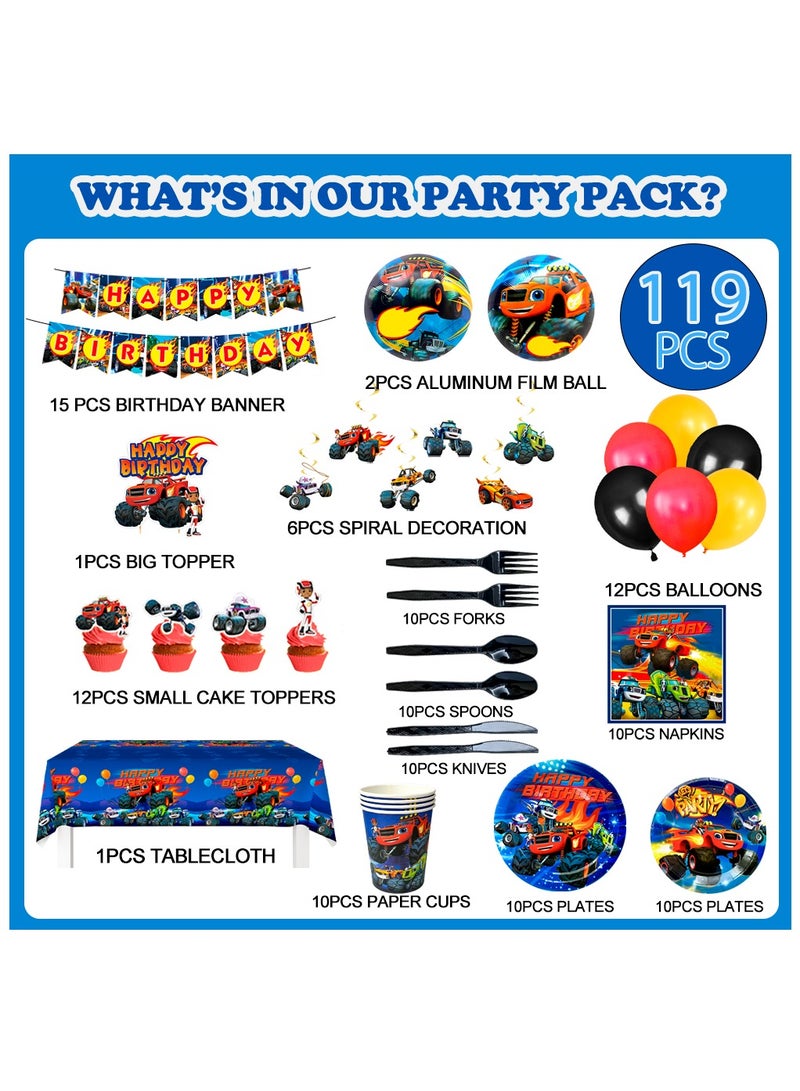 حفلة مثمرة زينة حفلة عيد ميلاد شاحنة الوحش المتوهجة لعشرة ضيوف، 119 قطعة من آلات الوحش المتوهجة التي يمكن التخلص منها، لوازم حفلات أعياد الميلاد، لوازم حفلات أعياد الميلاد - Image 2