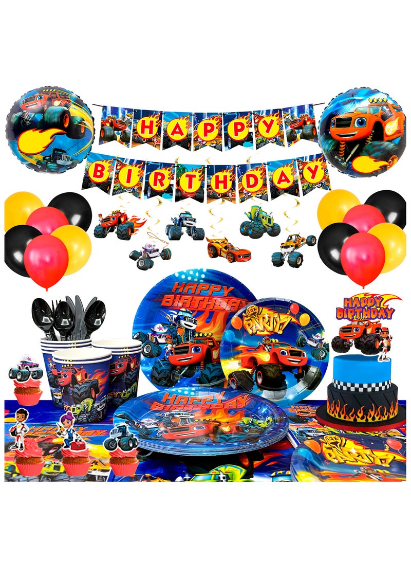 حفلة مثمرة زينة حفلة عيد ميلاد شاحنة الوحش المتوهجة لعشرة ضيوف، 119 قطعة من آلات الوحش المتوهجة التي يمكن التخلص منها، لوازم حفلات أعياد الميلاد، لوازم حفلات أعياد الميلاد - Image 1