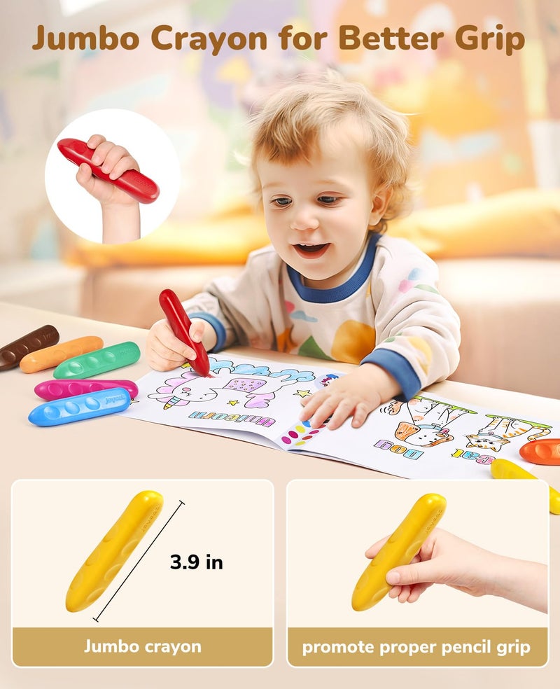 JoyCat 16 Colors Jumbo Crayons for Toddlers 1-3, Washable Triangular Large Crayons for Kids Ages 4-8, Easy-Grip Unbreakable Non-Toxic Art Supplies with Coloring Book, Early Childhood Birthday Gifts - Image 2