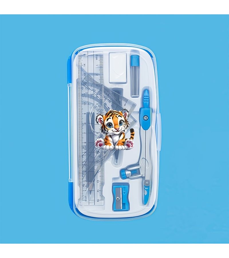 Animals Math Geometry Compass Set Cute Little Tiger Pattern Drafting Measurement Stationery Grass Green 1 Set Test Math Set Math Tool