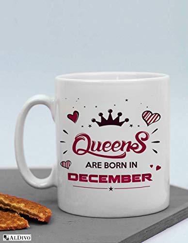 ALDIVO ALDIVO Queens are Born in December Printed Satin Cushion Cover with Filler Printed Mug and Key Ring 12x12inch White Combo Set of 3  - Image 4