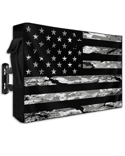 LBCASA American Flag Outdoor TV Cover 52 to 55 Inch Weatherproof Camouflage Black Stripes 600D Oxford TV Covers with Zipper Vintage US Flag Outside Flat TV Screen Protector Size 52W x 19H x 45D - Image 1