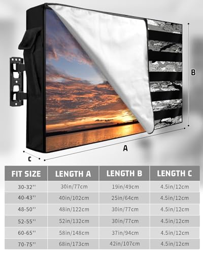 LBCASA American Flag Outdoor TV Cover 52 to 55 Inch Weatherproof Camouflage Black Stripes 600D Oxford TV Covers with Zipper Vintage US Flag Outside Flat TV Screen Protector Size 52W x 19H x 45D - Image 3