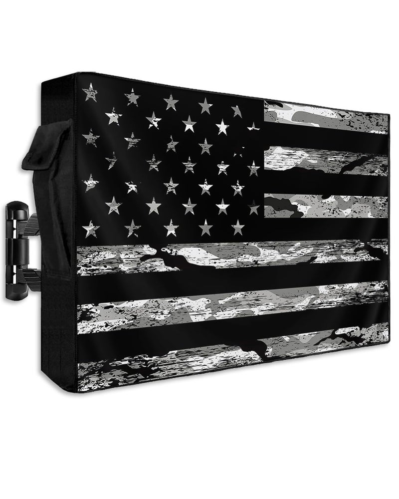 LBCASA American Flag Outdoor TV Cover 52 to 55 Inch Weatherproof Camouflage Black Stripes 600D Oxford TV Covers with Zipper Vintage US Flag Outside Flat TV Screen Protector Size 52W x 19H x 45D - Image 2