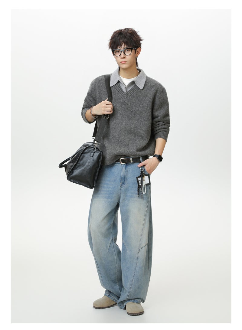 NIBEMINENT Men's Autumn/Winter Polo Collar Knitted Sweater | Flipped Collar Design, Warm & Thick Outerwear - Image 3