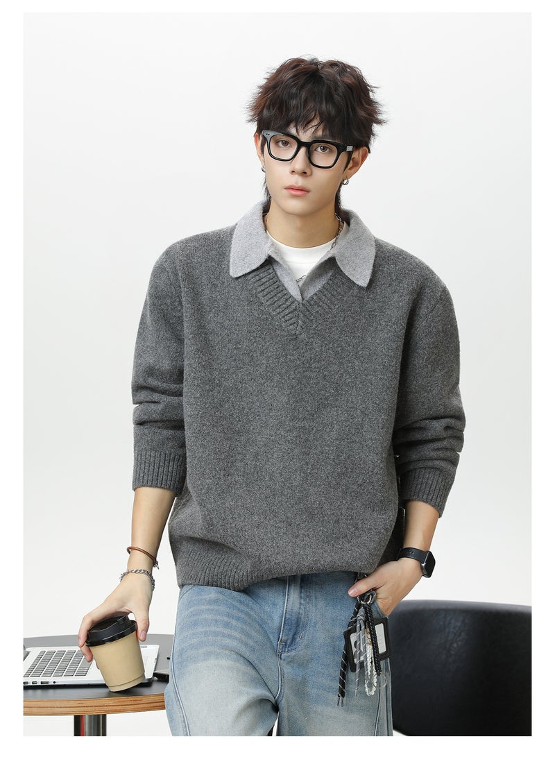 NIBEMINENT Men's Autumn/Winter Polo Collar Knitted Sweater | Flipped Collar Design, Warm & Thick Outerwear - Image 2