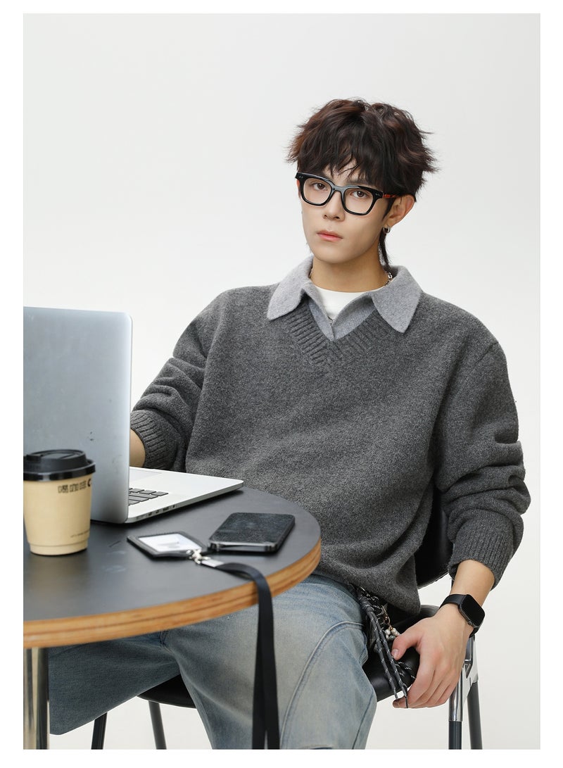 NIBEMINENT Men's Autumn/Winter Polo Collar Knitted Sweater | Flipped Collar Design, Warm & Thick Outerwear - Image 4