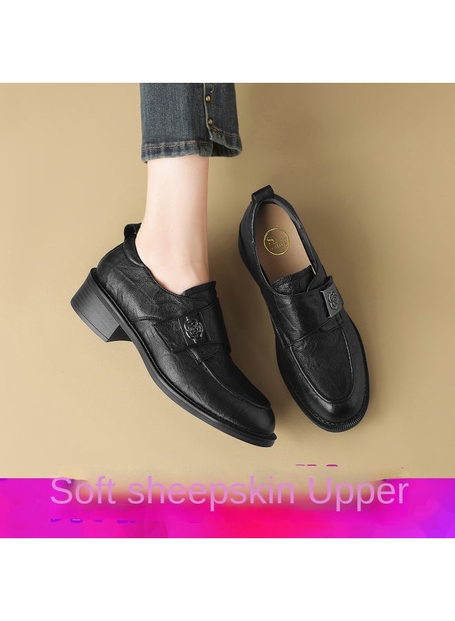 SAFIYA Sheepskin Saturday British-style Women's Leather Shoes, 2025 New Deep-cut Women's Flats, Thick-soled Loafers - Image 2