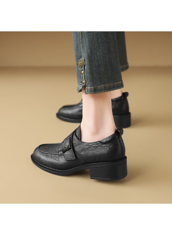 SAFIYA Sheepskin Saturday British-style Women's Leather Shoes, 2025 New Deep-cut Women's Flats, Thick-soled Loafers - Image 4
