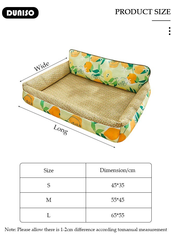DUNISO - Pet Cooling Bed, Washable Cooling Pets Ice Pad Rattan Mat Nest,Pet Cooling Mats, Pet Ice Pad Bed with Fast Moisture Wicking,Summer Pet Woven Breathable Square Mat Sleeping Pad with Pillow for Dogs Cats - Image 1