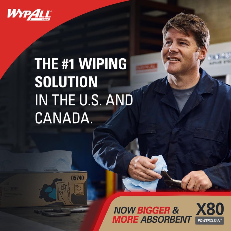 WypAll PowerClean X80 Cloths Heavy Duty Wipes (41043), Jumbo, Extended Use Towels, Blue (1 Roll of 455 Sheets, 455 Sheet Total) - Image 3