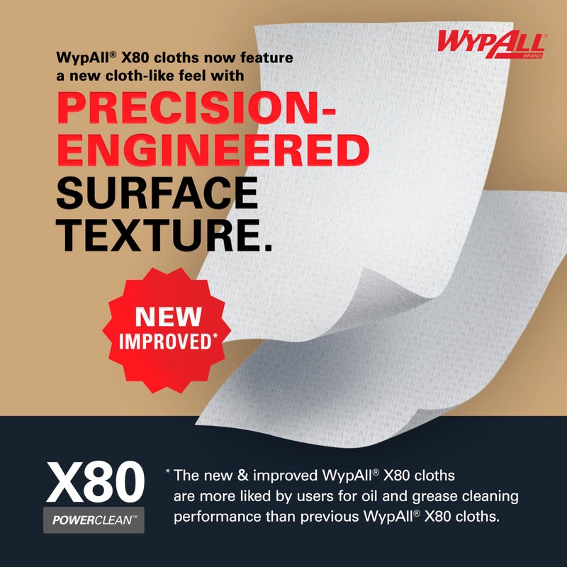 WypAll PowerClean X80 Cloths Heavy Duty Wipes (41043), Jumbo, Extended Use Towels, Blue (1 Roll of 455 Sheets, 455 Sheet Total) - Image 5