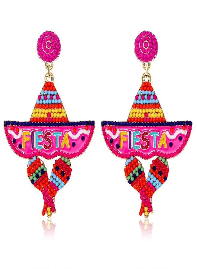 YAHPERN Cinco De Mayo Earrings for Women Colorful Beaded Fiesta Chill Dangle Earrings Statement Letter Drop Earrings Mexican Festival Jewelry Gifts (FIESTA) - Image 1