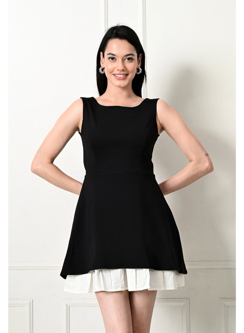 Uberoot Women’s Black Round Neck Sleeveless Short Mini Dress | Stretchable Lycra Bodycon Party & Cocktail Dress | Elegant Evening Outfit for Girls - Image 4