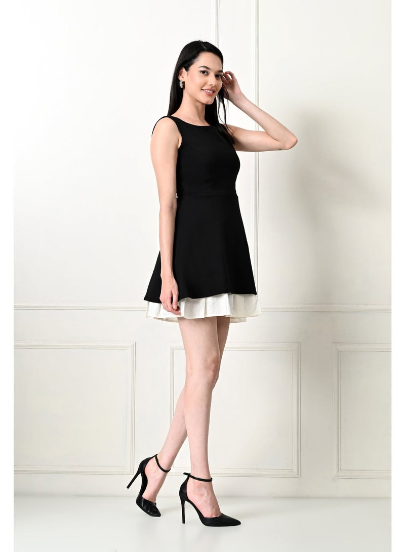 Uberoot Women’s Black Round Neck Sleeveless Short Mini Dress | Stretchable Lycra Bodycon Party & Cocktail Dress | Elegant Evening Outfit for Girls - Image 3