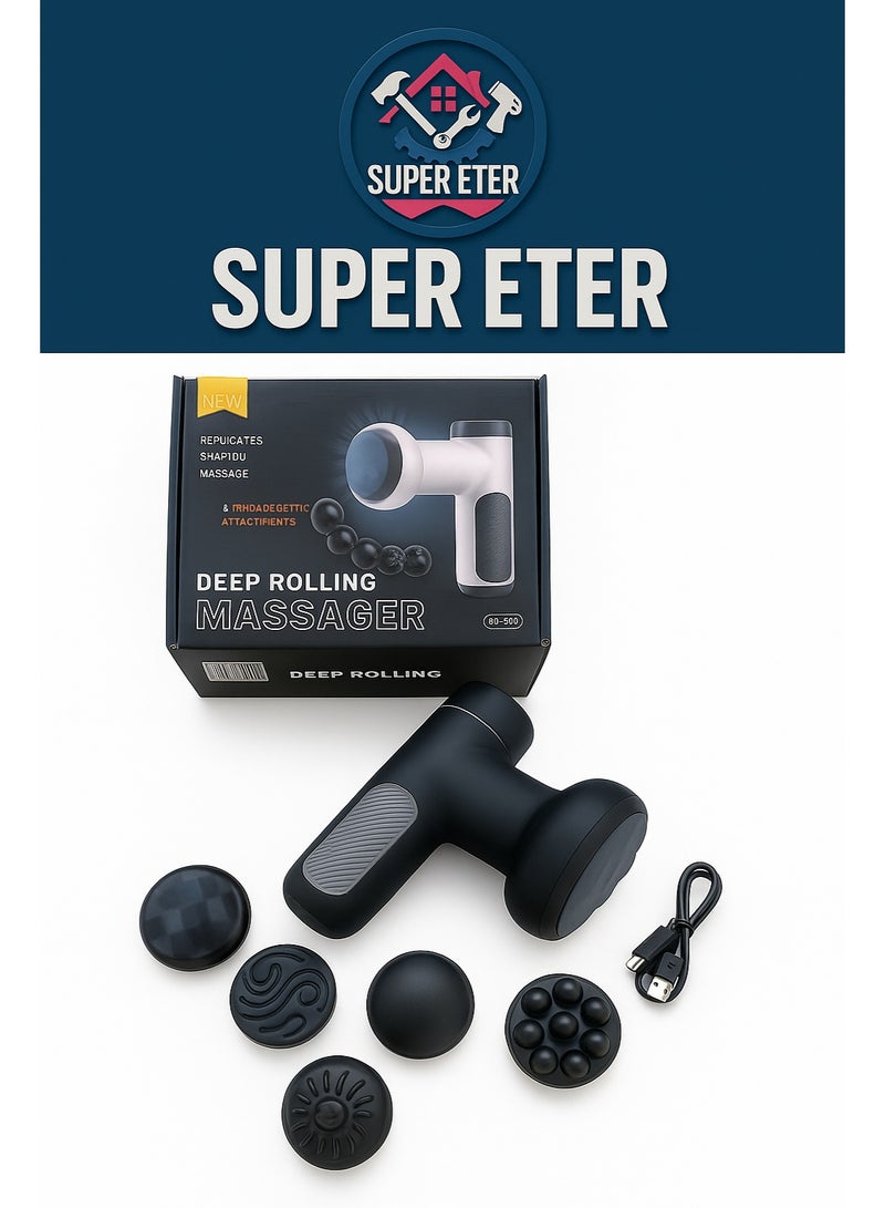 سوبر  ايتير جهاز تدليك عميق من SUPER ETER – لون أسود / رصاصي – موديل 10006384 – 5 رؤوس علاجية – قدرة 30 واط – شحن Type-C – تصميم محمول احترافي - Image 1