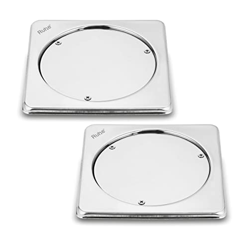 Ruhe® Square Clean Out with Collar Floor Drain (5 x 5 inches) | Stainless Steel Square Clean Out Jali | (Pack of 2) - Image 1