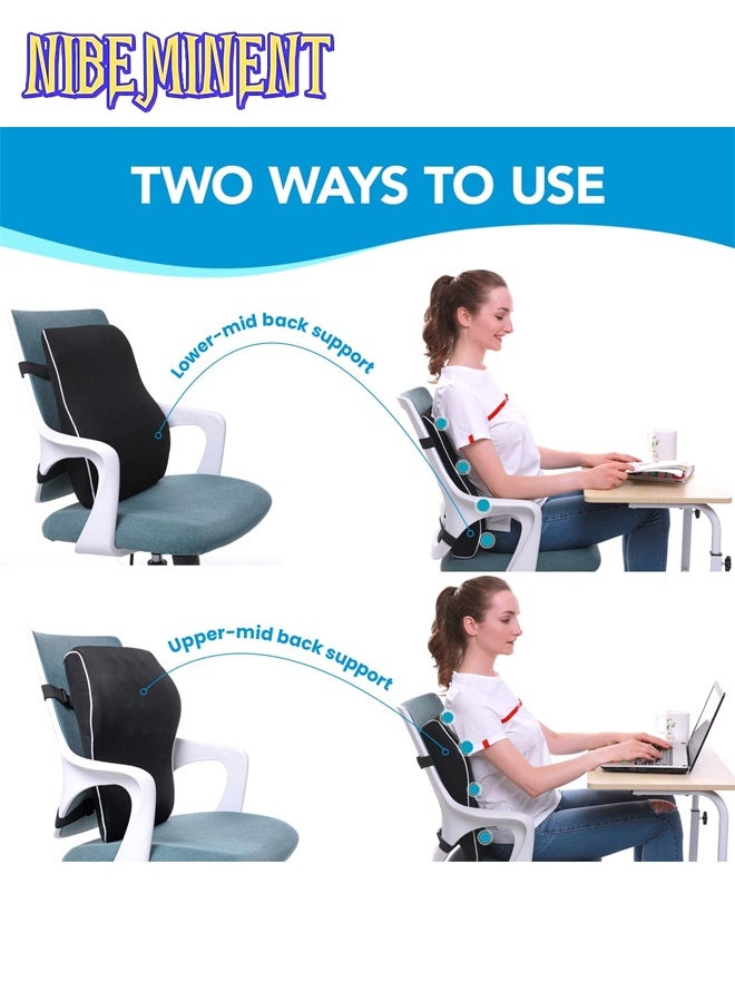 NIBEMINENT Lumbar Support Pillow for Office Chair Back Support Pillow for Car Computer Gaming Chair Recliner Memory Foam Back Cushion for Pain Relief Improve Posture Mesh Cover Double Adjustable Straps Black - Image 3