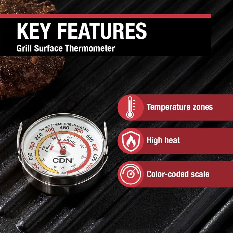 CDN Grill Surface Thermometer | NSF Certified | ProAccurate® | Temperature Zones, High Heat, Color-Coded Scale - Laboratory Glass Lens - Perfect for Grill, BBQ – GTS800X - Image 5