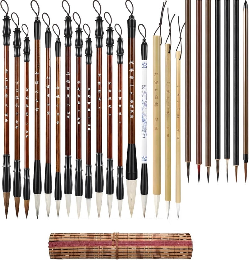 Wide Brush Selection: Set of 24 Brushes with Various Bristle Types; Features Soft Goat Hair and Mixed Tips; Accommodates Different Stroke Techniques - Image 1