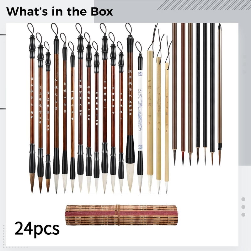 Wide Brush Selection: Set of 24 Brushes with Various Bristle Types; Features Soft Goat Hair and Mixed Tips; Accommodates Different Stroke Techniques - Image 2