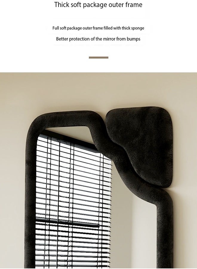 fashionhome Modern Scandinavian Design Full Length Mirror Standing Hanging or Leaning Against Wall Large Bedroom Floor Mirror Dressing Mirror Wall-Mounted Mirror Wood Frame Wavy Mirror Round Corner 60x160 cm  - Image 3