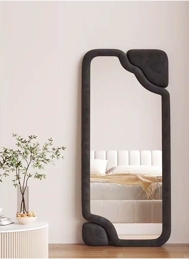 fashionhome Modern Scandinavian Design Full Length Mirror Standing Hanging or Leaning Against Wall Large Bedroom Floor Mirror Dressing Mirror Wall-Mounted Mirror Wood Frame Wavy Mirror Round Corner 60x160 cm  - Image 1