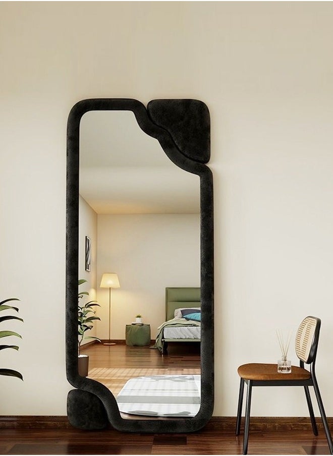 fashionhome Modern Scandinavian Design Full Length Mirror Standing Hanging or Leaning Against Wall Large Bedroom Floor Mirror Dressing Mirror Wall-Mounted Mirror Wood Frame Wavy Mirror Round Corner 60x160 cm  - Image 5
