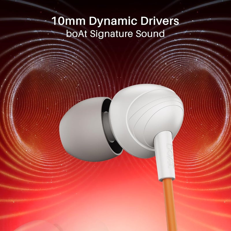 boAt 2025 Launch Bassheads 211 Wired Earphones with 10mm Drivers, Signature Sound, in-Line Microphone, 3.5mm Jack, Voice Assistant & 120cm Cable (Off White Orange) - Image 3